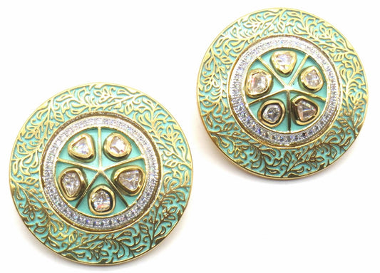 Jewelshingar Jewellery Antique Plating Pista Colour Stud Earrings For Women ( 49326-dces )