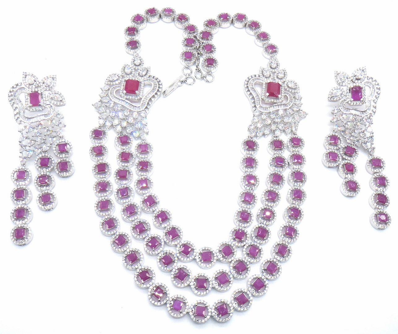 Jewelshingar Jewellery Rhodium Plated Colour Ruby Necklace Set For Women ( 49497-nad )