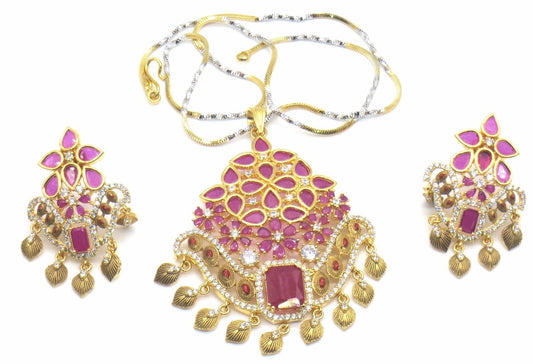 Jewelshingar Jewellery Gold Plated Colour Ruby Pendant Set For Women ( 49544-psad )