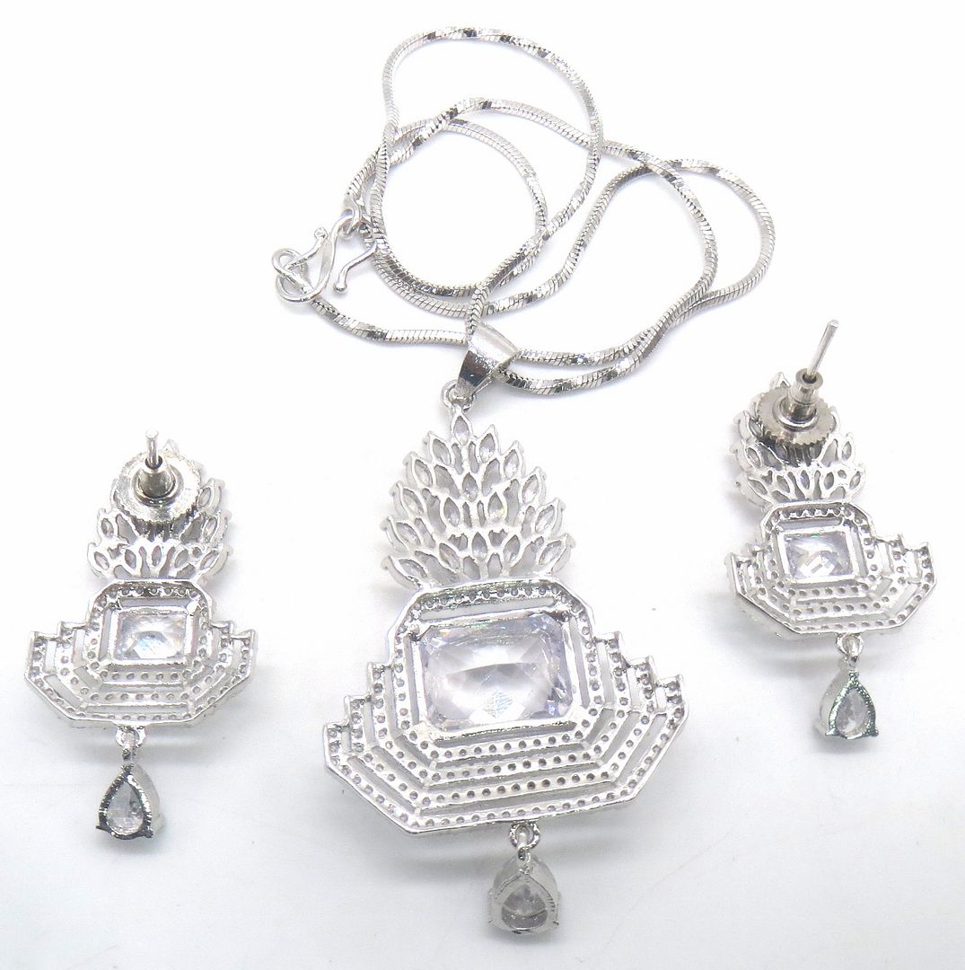 Jewelshingar Jewellery Rhodium Plated Colour Clear Pendant Set For Women ( 49567-psad )