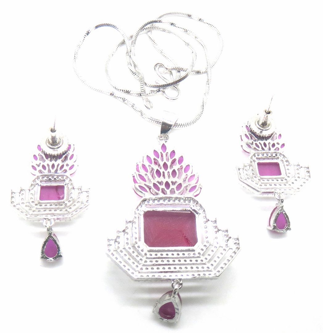 Jewelshingar Jewellery Rhodium Plated Colour Ruby Pendant Set For Women ( 49571-psad )