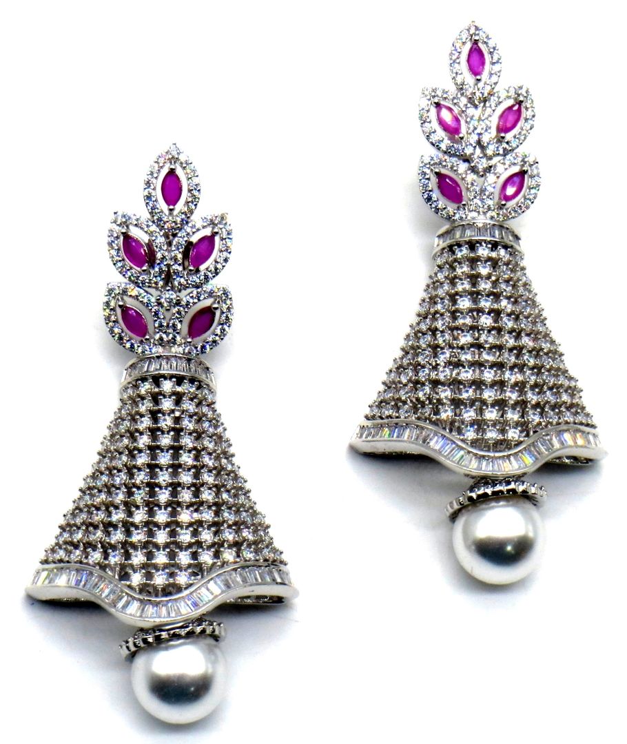 Jewelshingar Jewellery Rhodium Plating Ruby Colour Dangle & Drop Earrings For Women ( 49590-ead )