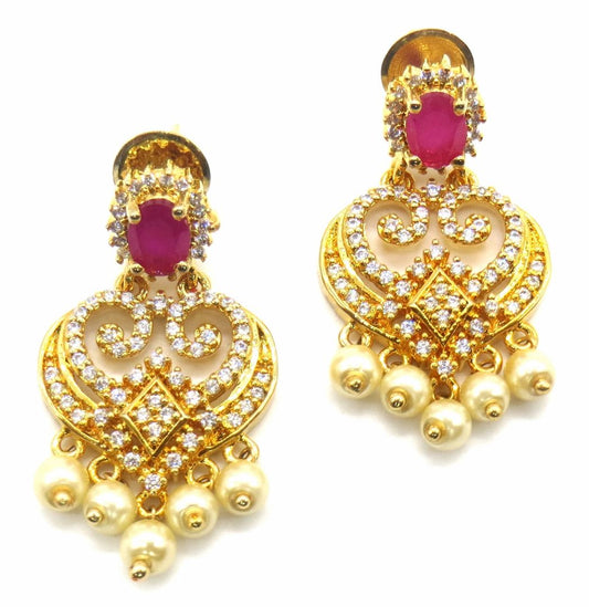 Jewelshingar Jewellery Gold Plating Ruby Colour Dangle & Drop Earrings For Women ( 49841-ead )