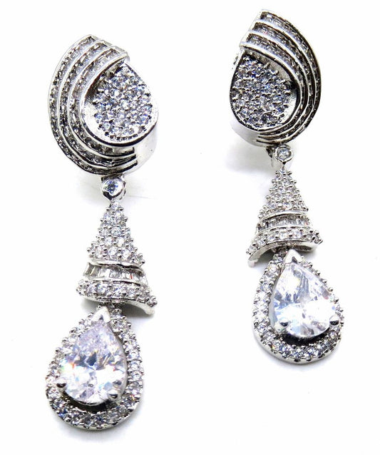 Jewelshingar Jewellery Rhodium Plating Clear Colour Dangle & Drop Earrings For Women ( 49890-ead )