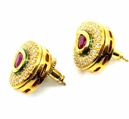 Jewelshingar Jewellery Gold Plating Ruby Colour Stud Earrings For Women ( 49949-aces )