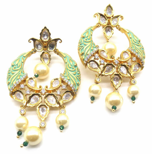 Jewelshingar Jewellery Gold Plating Pista Colour Dangle & Drop Earrings For Women ( 50146-dce )