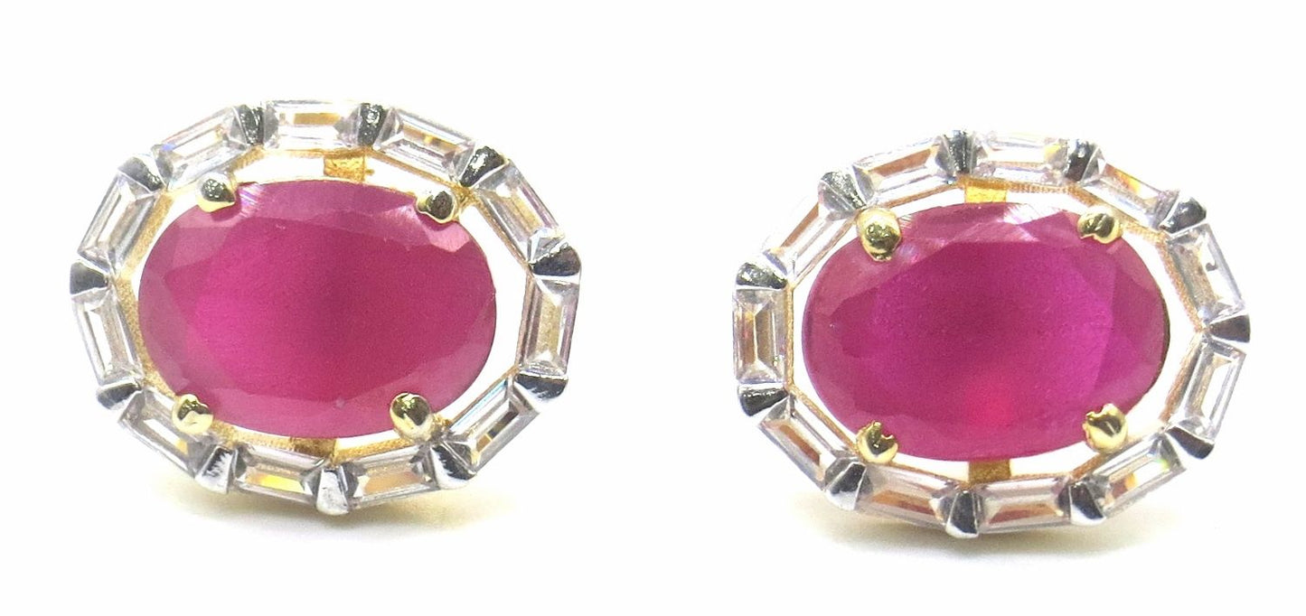 Jewelshingar Jewellery Gold Silver Plating Ruby Colour Stud Earrings For Women ( 50301-eads )