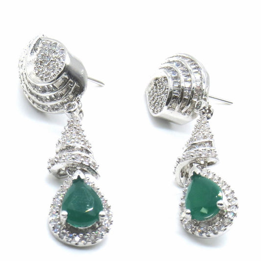 Jewelshingar Jewellery Rhodium Plating Green Colour Dangle & Drop Earrings For Women ( 50454-ead )