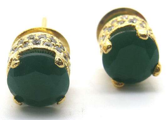 Jewelshingar Jewellery Gold Silver Plating Green Colour Stud Earrings For Women ( 50567-eads )