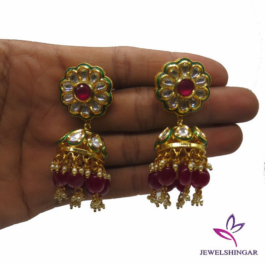 Jewelshingar Jewellery Gold Plating Ruby Colour Dangle & Drop Earrings For Women ( 50639-other%204 )