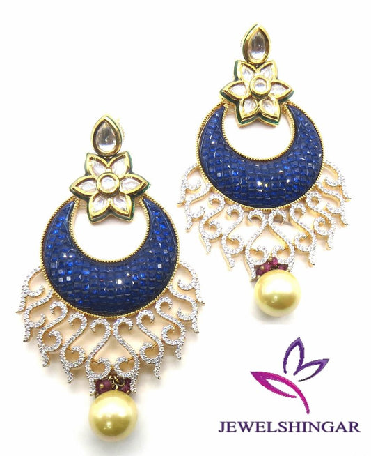 Jewelshingar Jewellery Gold Plating Blue Colour Dangle & Drop Earrings For Women ( 50699-dce )