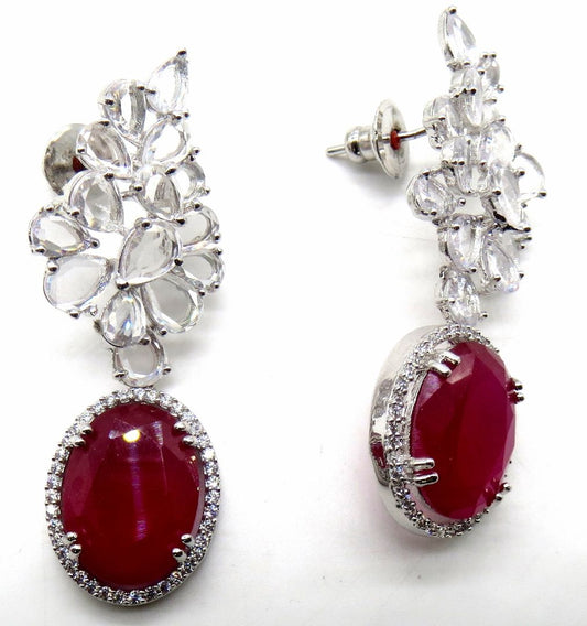 Jewelshingar Jewellery Rhodium Plating Ruby Colour Dangle & Drop Earrings For Women ( 50776-ead )