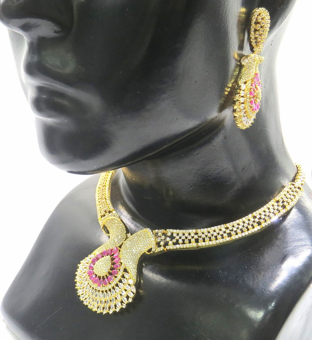 Jewelshingar Jewellery Gold Plated Colour Ruby Necklace Set For Women ( 50990NAD )