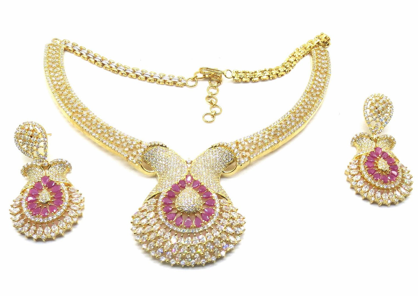 Jewelshingar Jewellery Gold Plated Colour Ruby Necklace Set For Women ( 50990NAD )