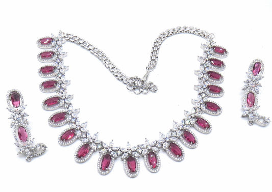 Jewelshingar Jewellery Rhodium Plated Colour Ruby Necklace Set For Women ( 50998NAD )