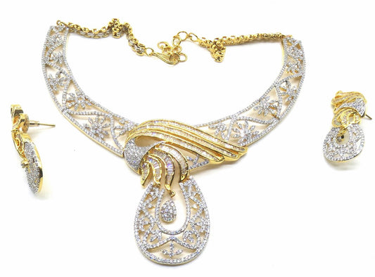 Jewelshingar Jewellery White Gold Plated Colour Clear Necklace Set For Women ( 51023NAD )