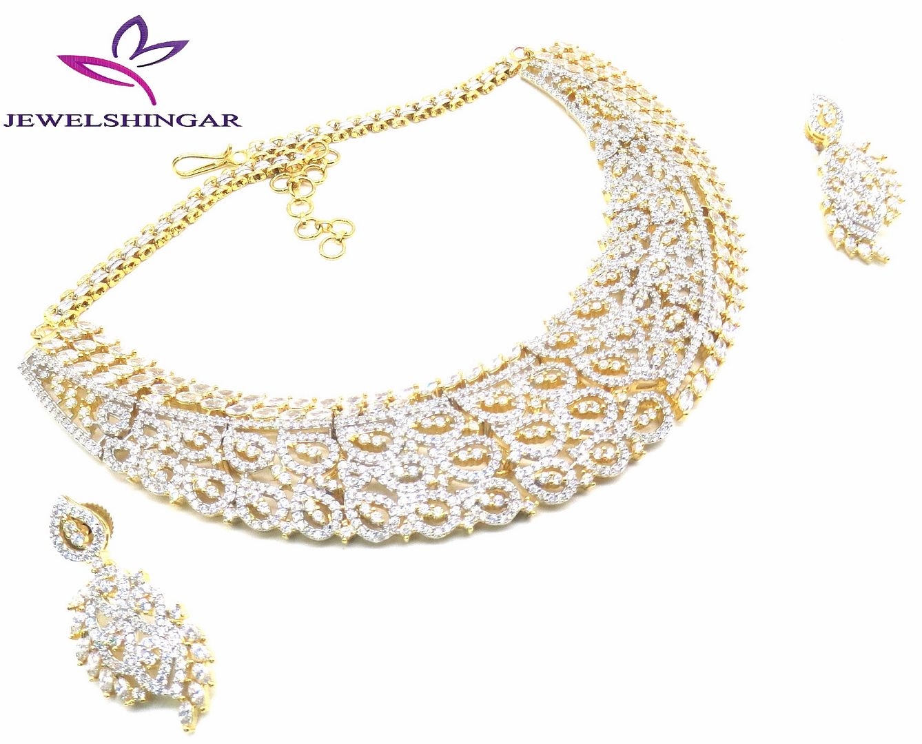 Jewelshingar Jewellery White Gold Plated Colour Clear Necklace Set For Women ( 51027NAD )