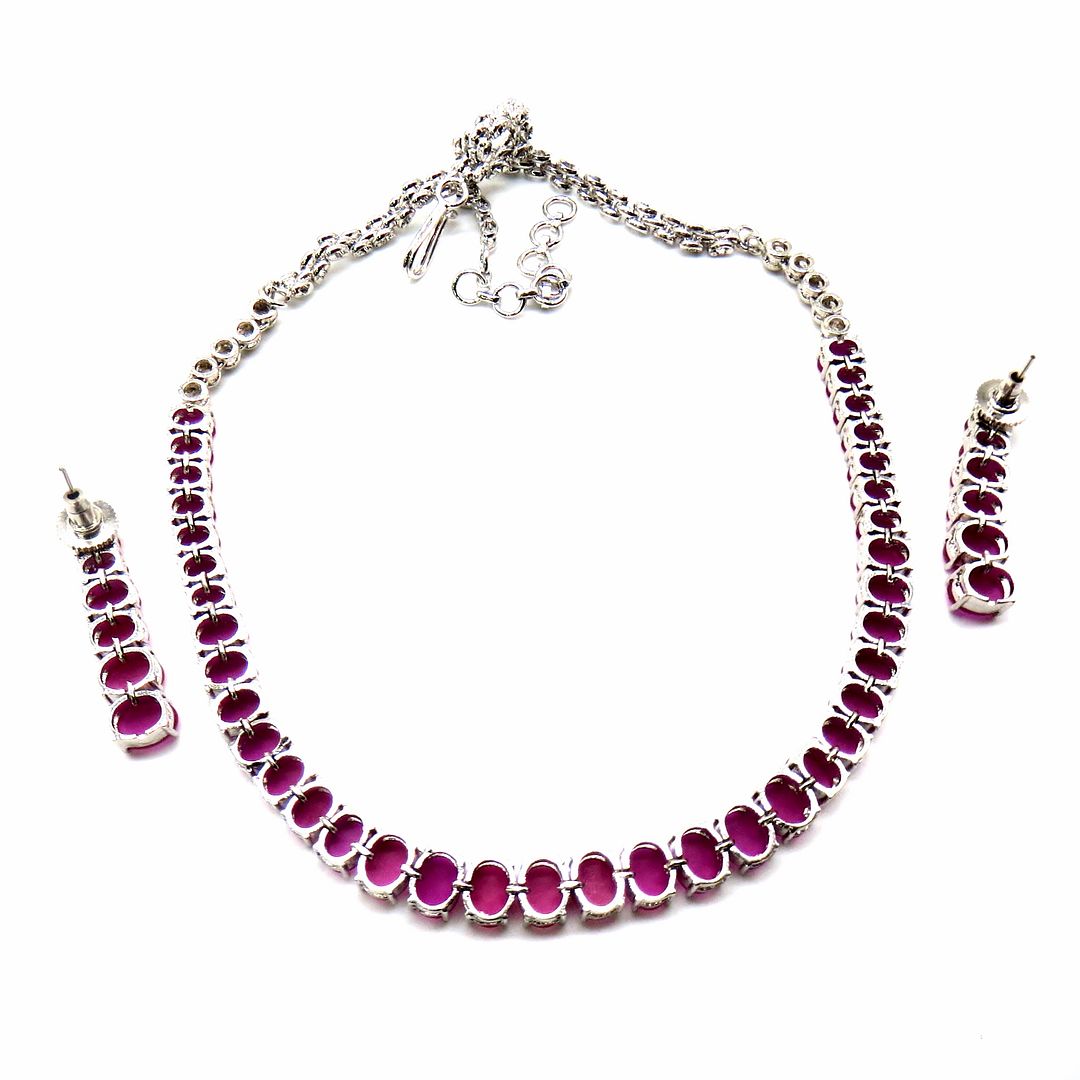 Jewelshingar Jewellery Rhodium Plated Colour Ruby Necklace Set For Women ( 51375NAD )