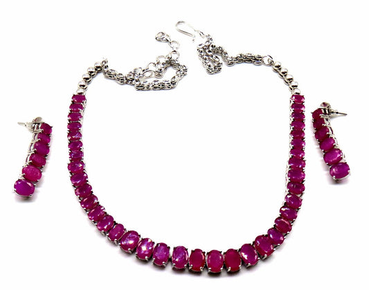 Jewelshingar Jewellery Rhodium Plated Colour Ruby Necklace Set For Women ( 51375NAD )