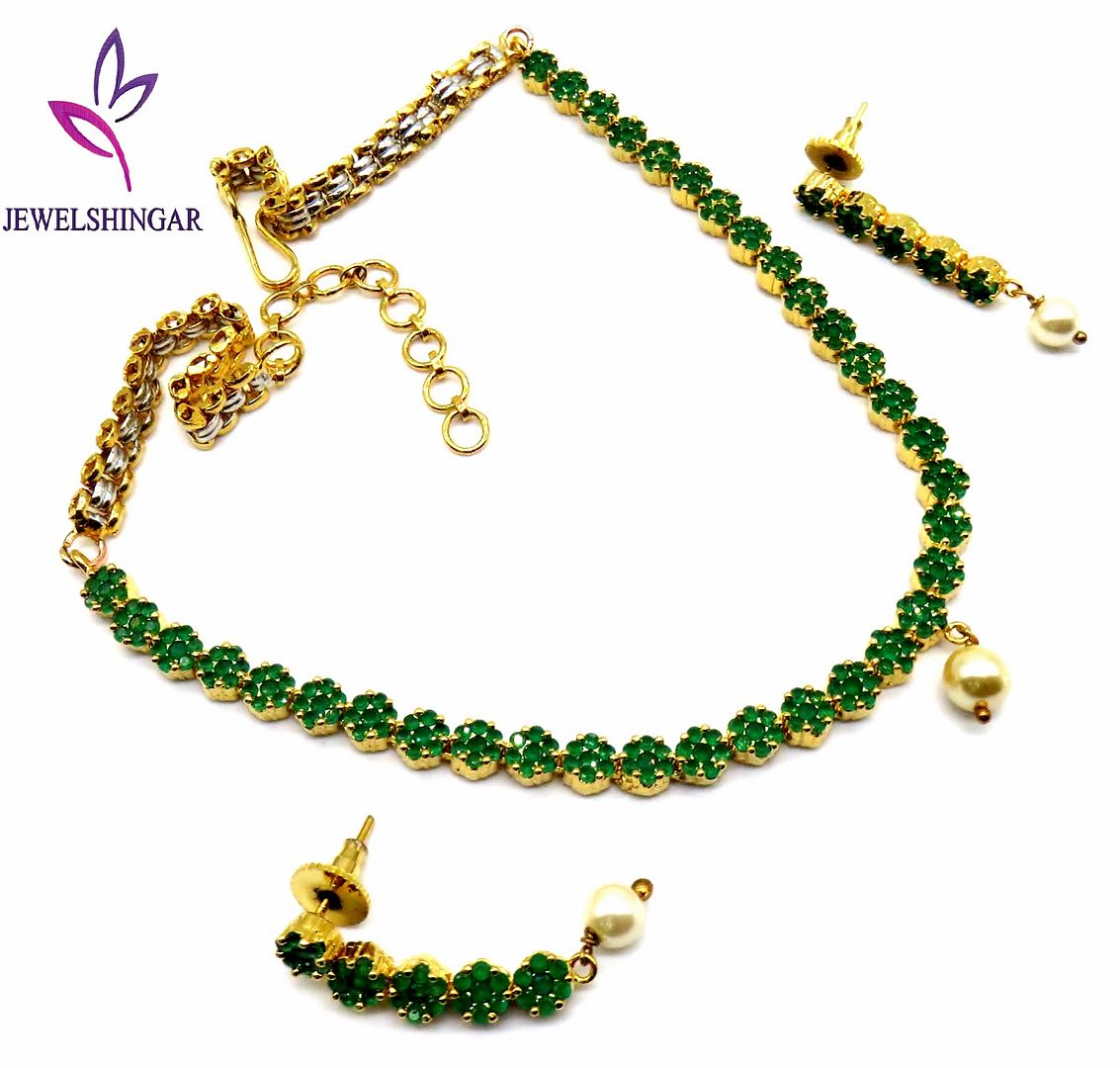 Jewelshingar Jewellery Golden Plated Colour Green Necklace Set For Women ( 51379NAD )