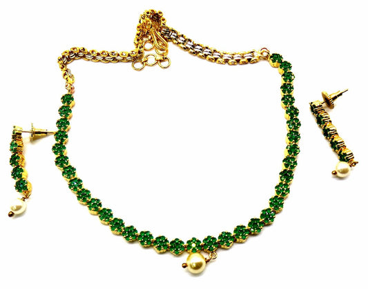 Jewelshingar Jewellery Golden Plated Colour Green Necklace Set For Women ( 51379NAD )