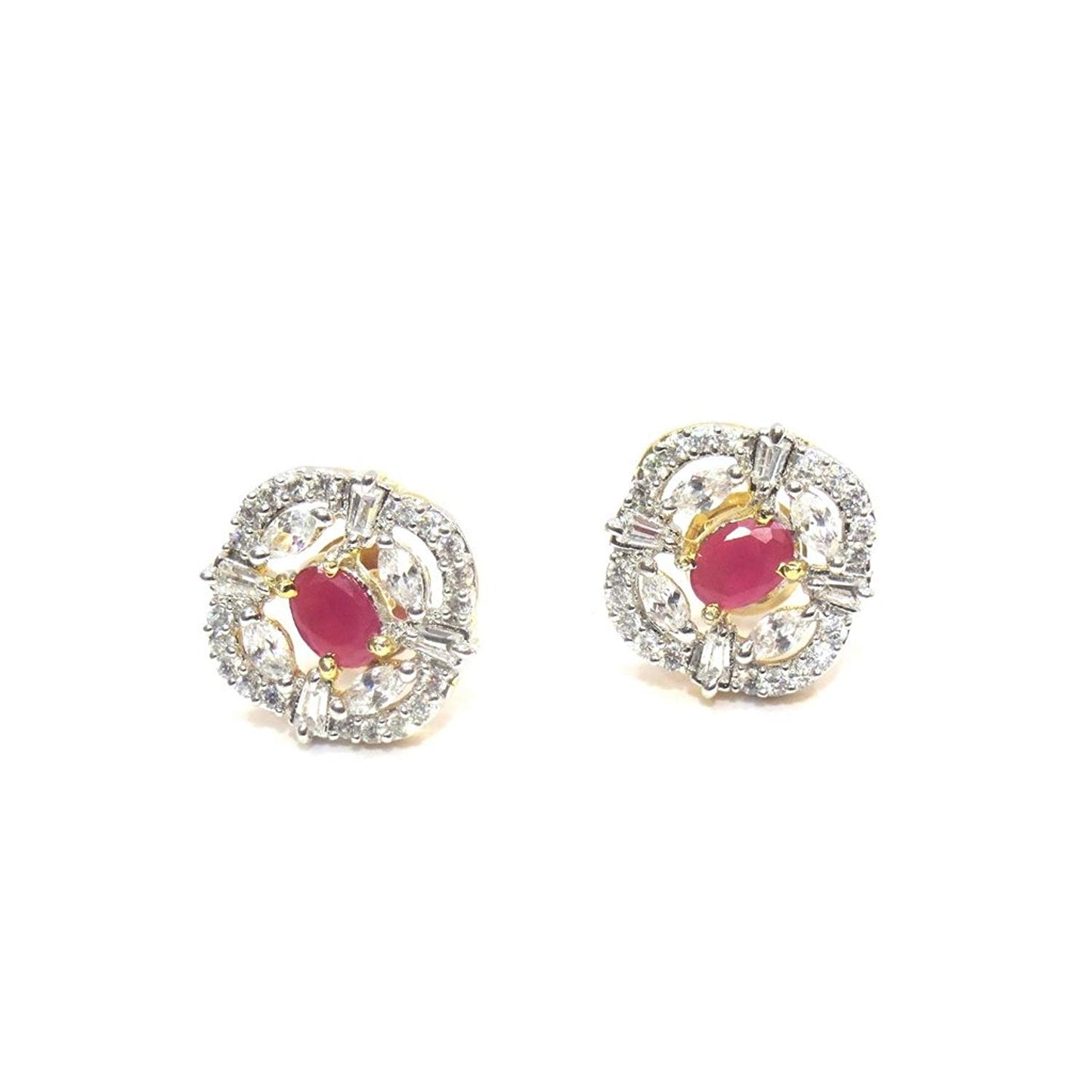 Jewelshingar Jewellery Fine Plated Stud Earrings For Women ( 18133-gjt-ruby )