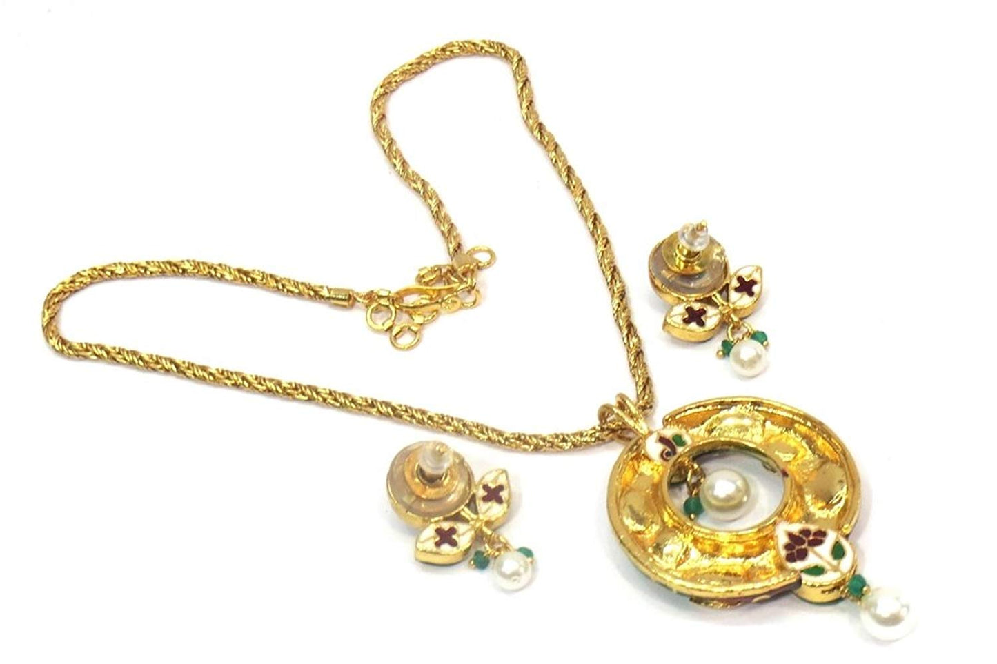 Jewelshingar Jewellery Antique Gold Plated Fine Polki Kundan Pendant Set For Girls ( 17476-acs )