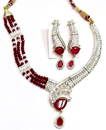 Jewelshingar Women's Latest New American Diamond Ad Ruby Necklace Set Jewellery ( 54-nad-a ) - JEWELSHINGAR