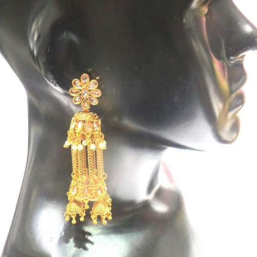 Jewelshingar Jewellery Polki Kundan Jhumki Earrings For Women ( 41617-pe-jhumki )