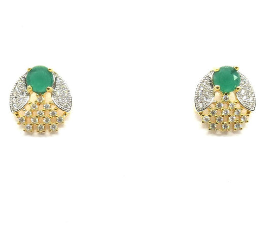 Jewelshingar Jewellery Diamond Look Silver Gold Plated Green Colour Earrings For Women (44242-ead-green-studs)