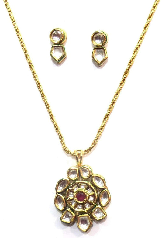 Jewelshingar Jewellery Antique Gold Plated Fine Polki Kundan Pendant Set For Girls ( 17480-acs )