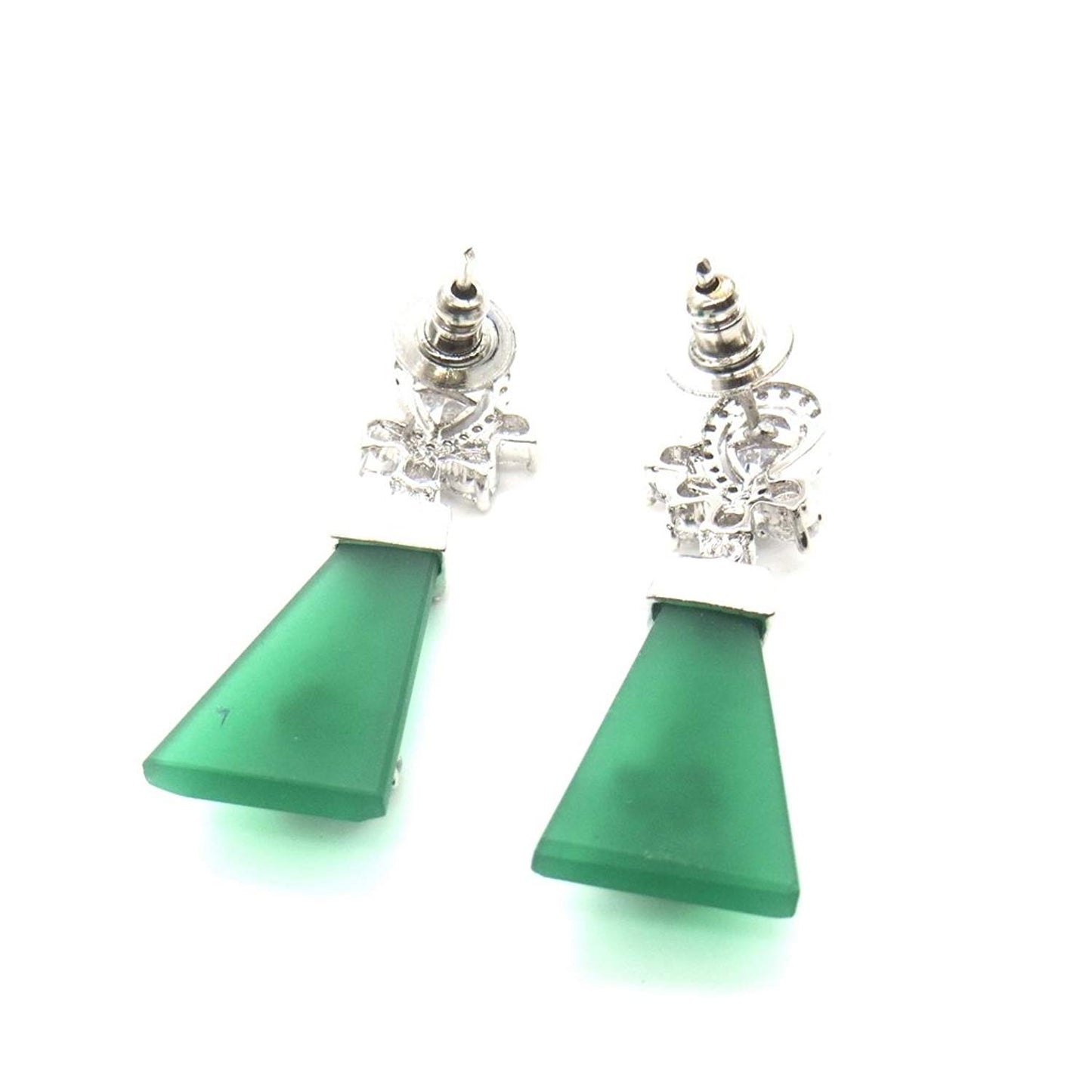 Jewelshingar Jewellery Diamond Look Rhodium Plated Green Colour Earrings For Women (44145-ead-green)