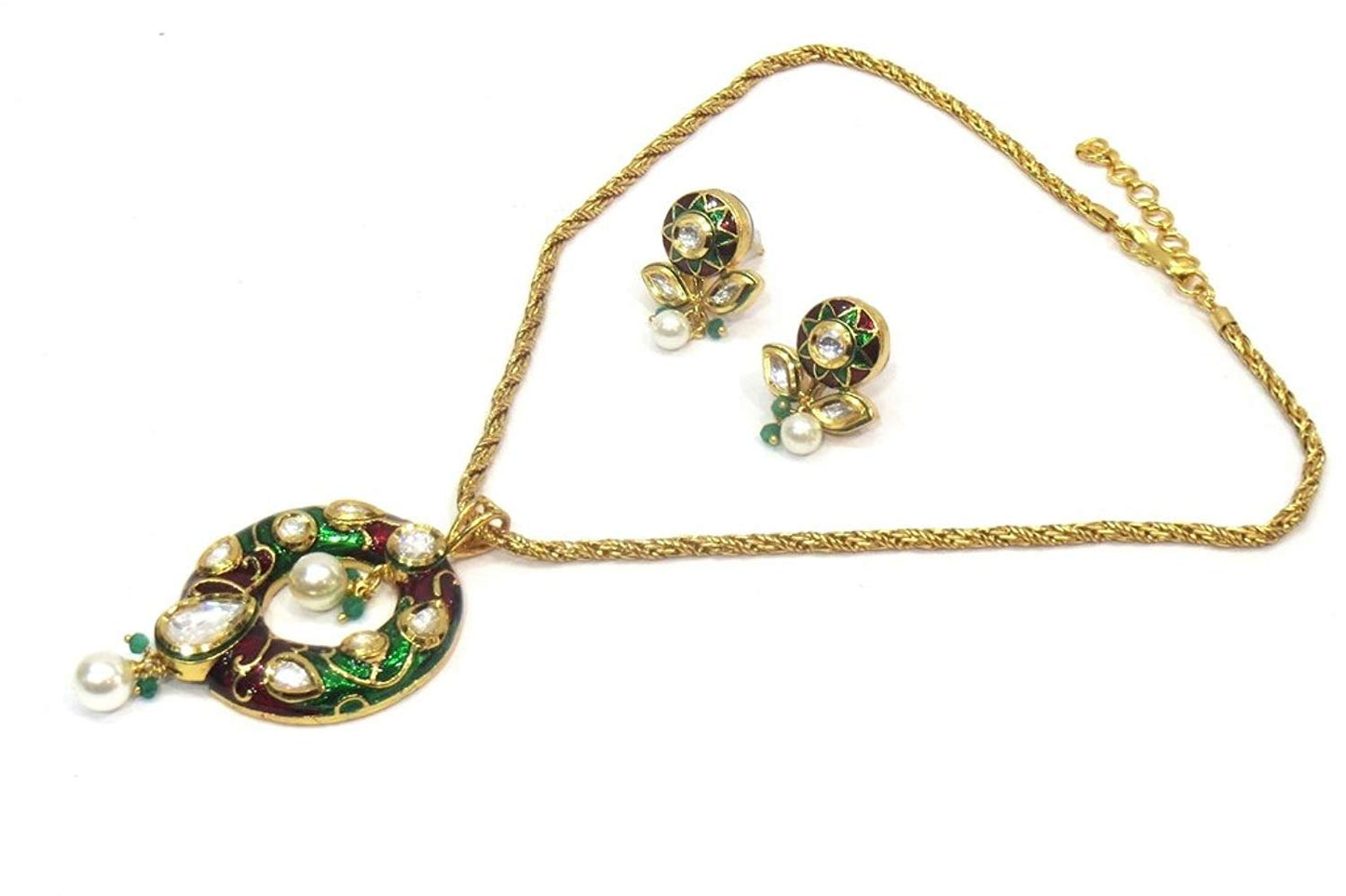 Jewelshingar Jewellery Antique Gold Plated Fine Polki Kundan Pendant Set For Girls ( 17476-acs )