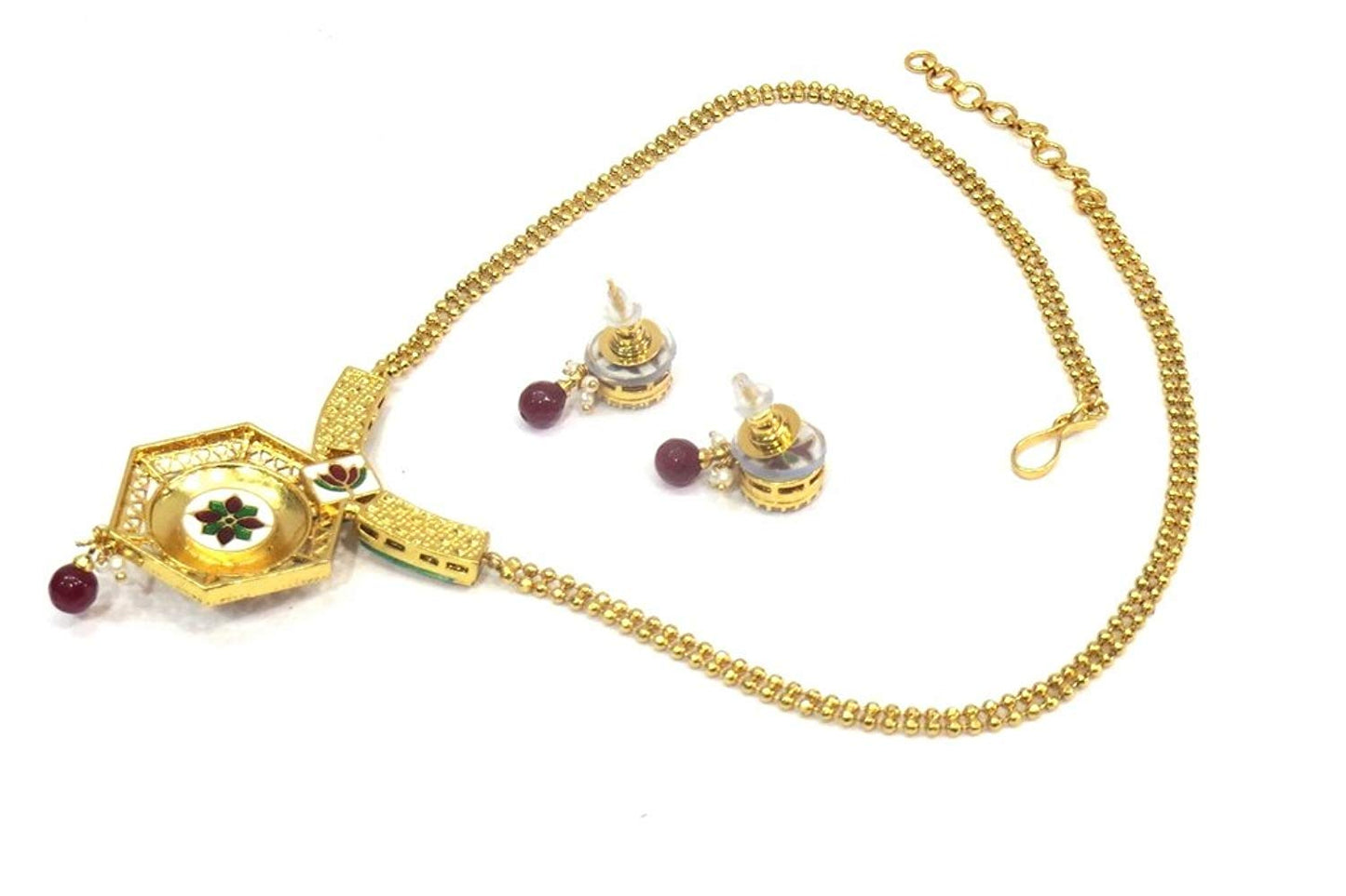 Jewelshingar Jewellery Antique Gold Plated Fine Polki Kundan Pendant Set For Girls ( 17488-acs-ruby )