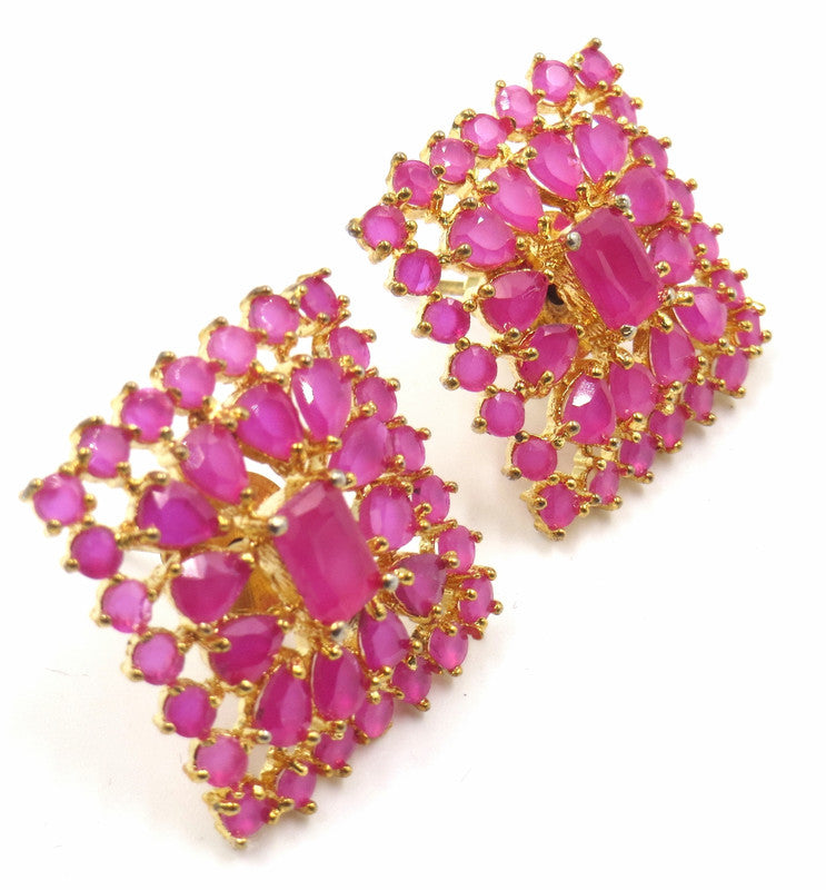 Jewelshingar Jewellery American Diamond Gold Plated Ruby Colour Stud Earrings For Women ( 52527GJT )