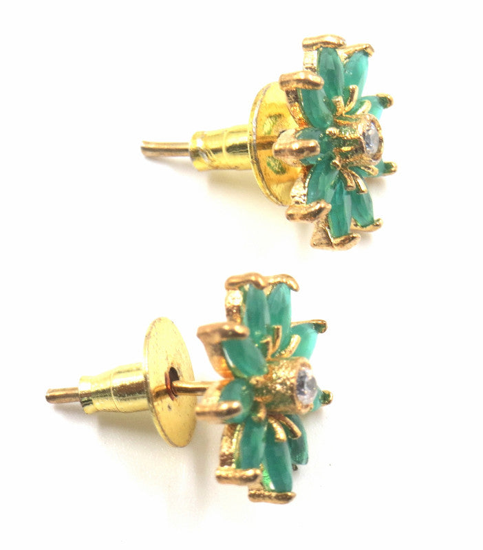 Jewelshingar Jewellery American Diamond Gold Plated Green Colour Stud Earrings For Women ( 52571GJT )