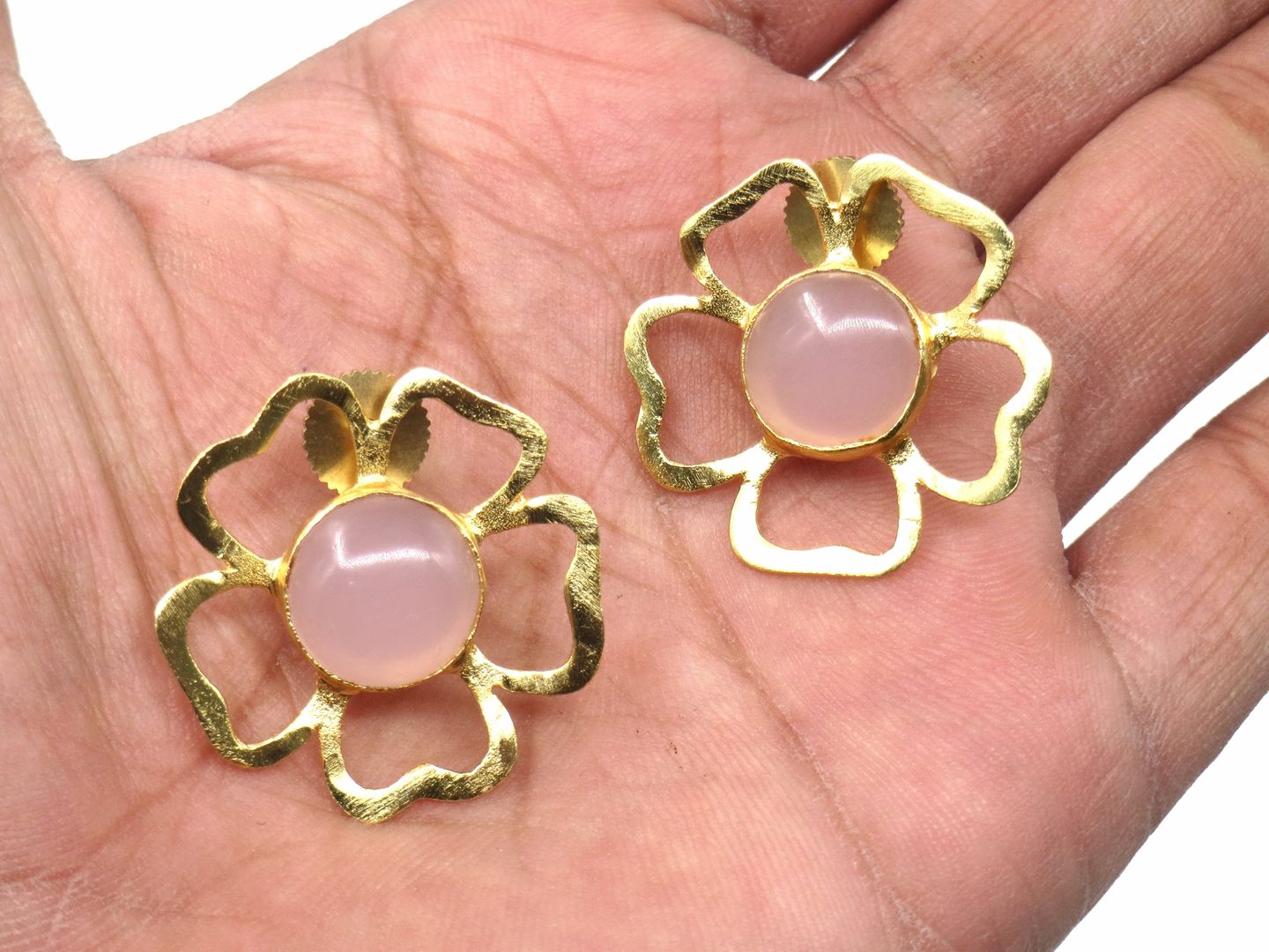 Jewelshingar Jewellery Fine Semi Precious Rose Chalcedony Earrings For Women ( 53229URVI )