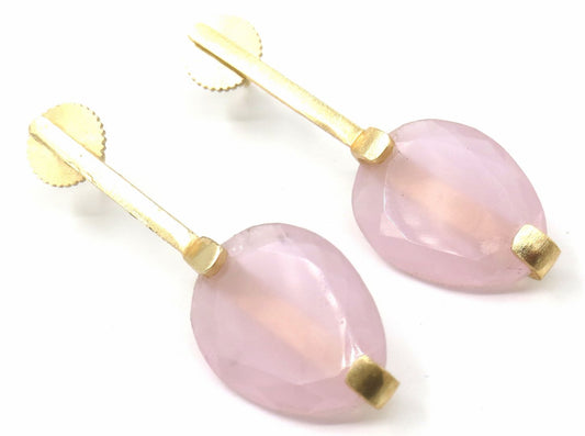 Jewelshingar Jewellery Fine Semi Precious Rose Chalcedony Earrings For Women ( 53269URVI )