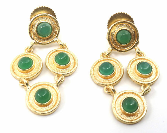 Jewelshingar Jewellery Fine Semi Precious Green Onyx Earrings For Women ( 53278URVI )