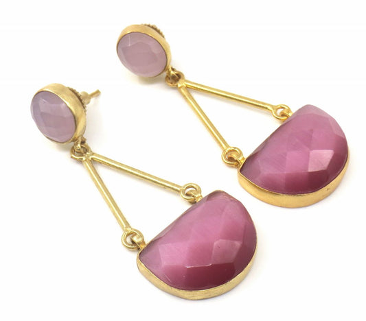 Jewelshingar Jewellery Fine Semi Precious Pink Agate Earrings For Women ( 53288URVI )