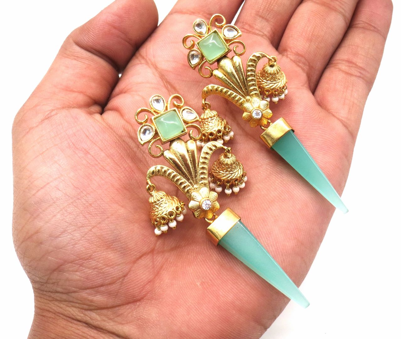 Jewelshingar Jewellery Fine Semi Precious Turquoise Earrings For Women ( 53304URVI )