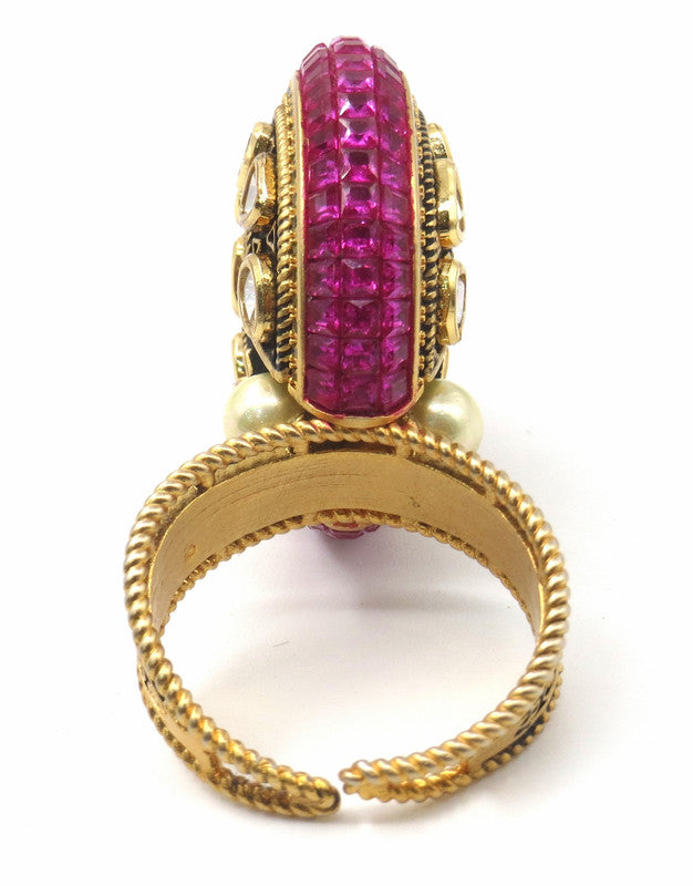 Jewelshingar Jewellery Fine Kundan Adjustable Ruby Ring ( 53486ACR )