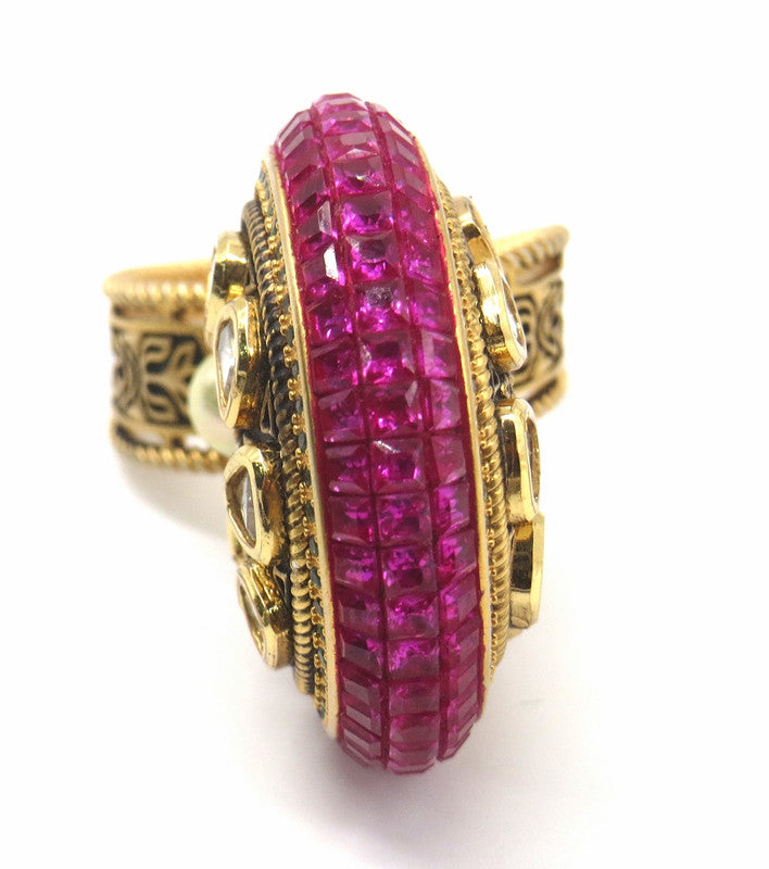 Jewelshingar Jewellery Fine Kundan Adjustable Ruby Ring ( 53486ACR )