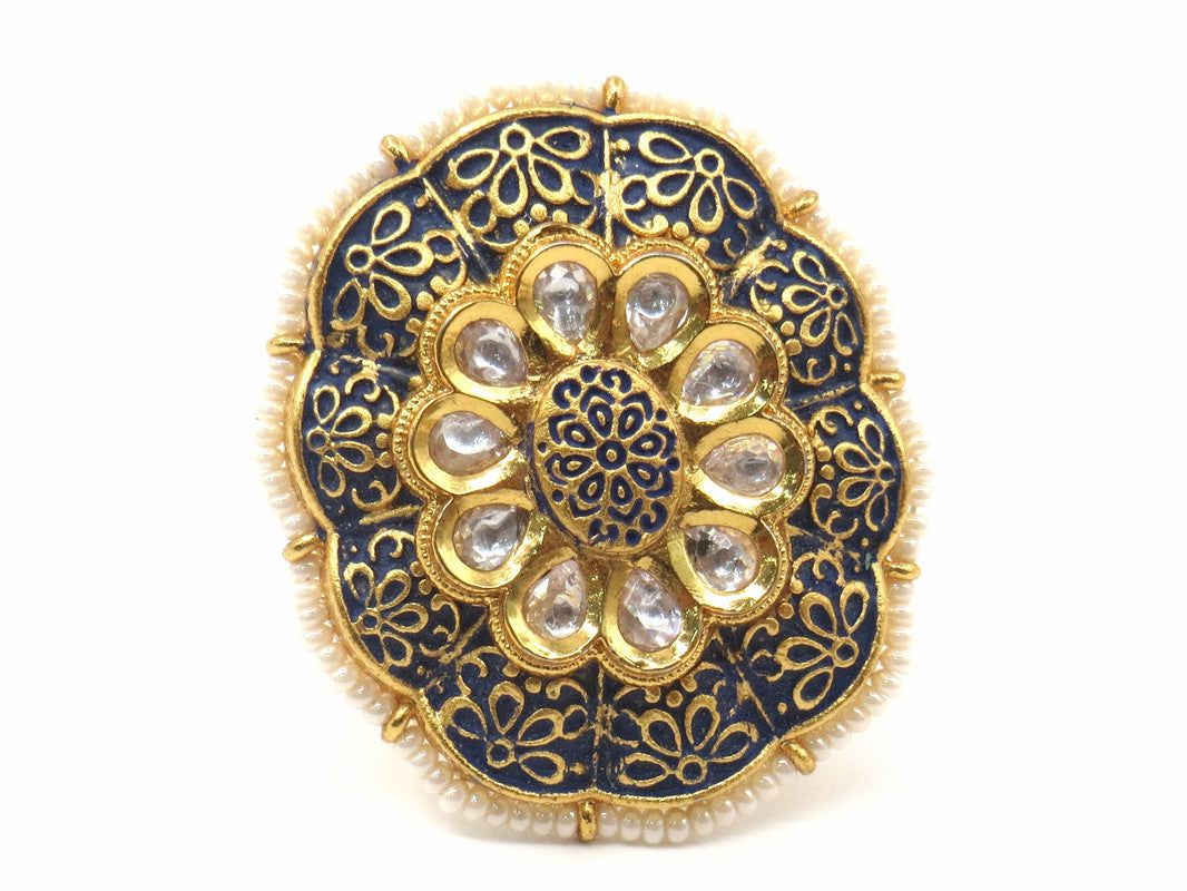 Jewelshingar Jewellery Fine Kundan Adjustable Blue Ring ( 53599ACR )