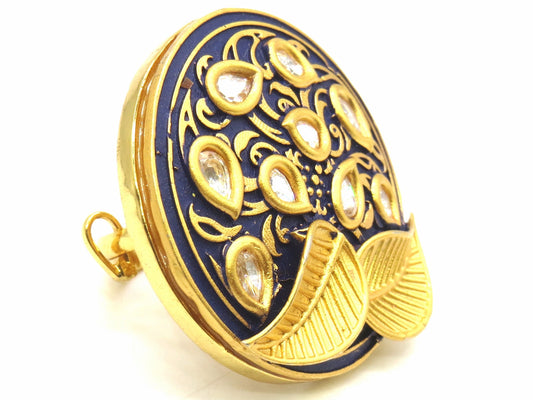 Jewelshingar Jewellery Fine Kundan Adjustable Blue Ring ( 53747ACR )