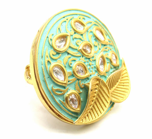 Jewelshingar Jewellery Fine Kundan Adjustable Green Ring ( 53750ACR )