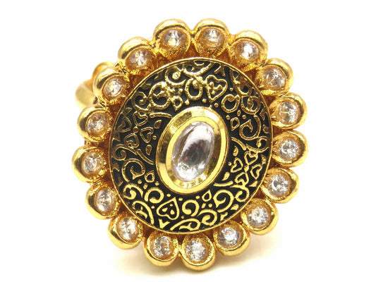 Jewelshingar Jewellery Fine Kundan Adjustable Gold Ring ( 53766ACR )