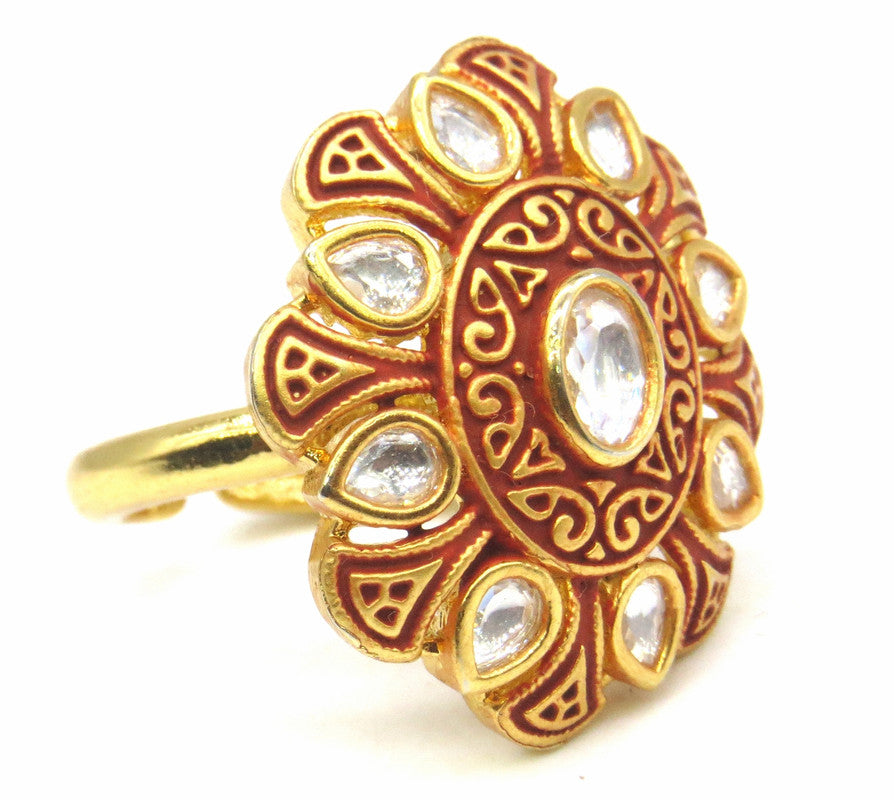 Jewelshingar Jewellery Fine Kundan Adjustable Ruby Ring ( 53775ACR )