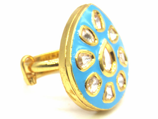 Jewelshingar Jewellery Fine Kundan Adjustable Firozi Ring ( 53784ACR )