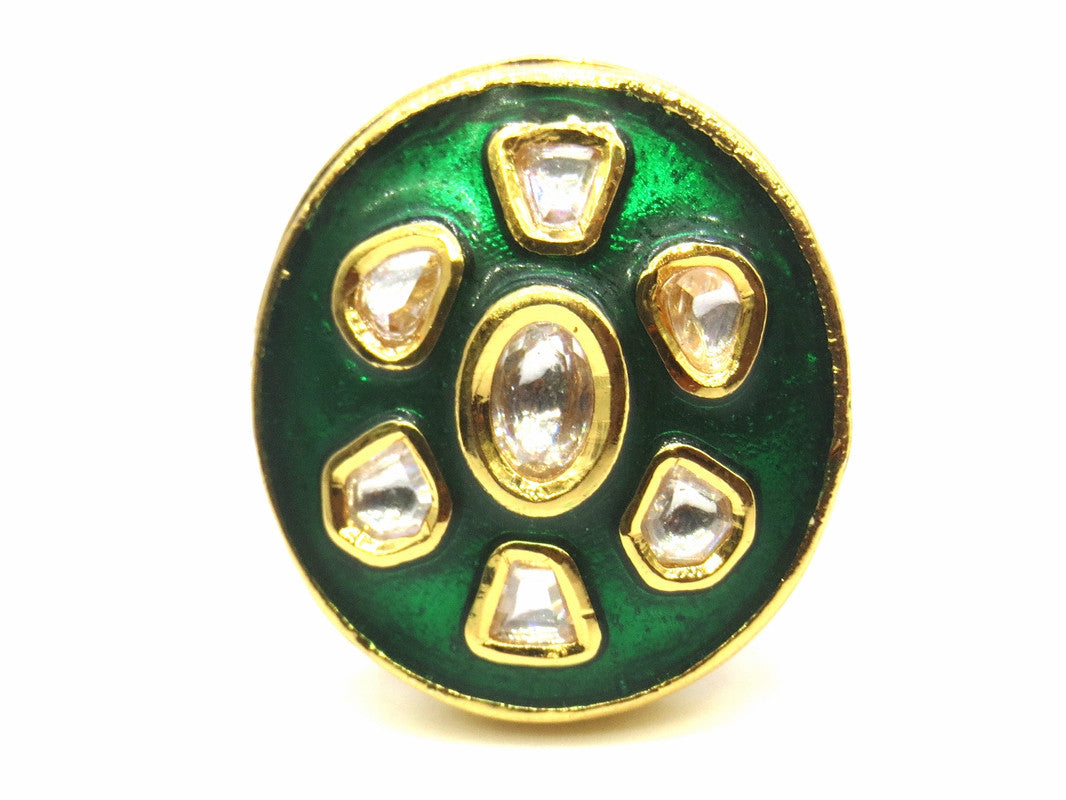 Jewelshingar Jewellery Fine Kundan Adjustable Green Ring ( 53787ACR )